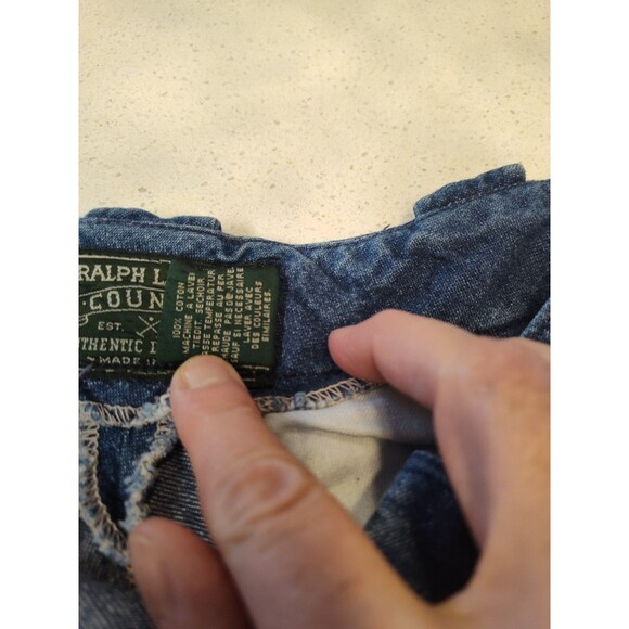 Ralph Lauren Country Denim Skirt Long Bell Shape Leather Pocket Accents Made USA - Picture 5 of 13